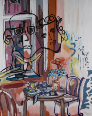 acrylic-gouache contemporary expression dinner couple overlaid