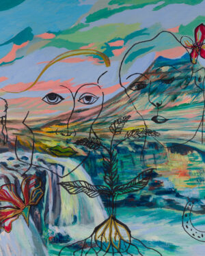 acrylic-gouache contemporary expression mountain overlaid