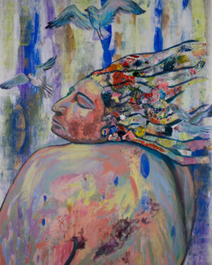 acrylic-gouache contemporary expression woman birds