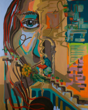 acrylic-gouache contemporary expression woman building