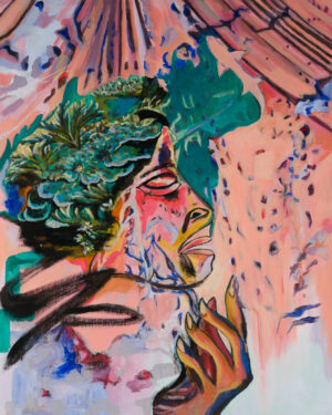 acrylic-gouache contemporary expression woman coral