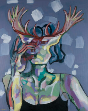 acrylic-gouache contemporary expression woman deer
